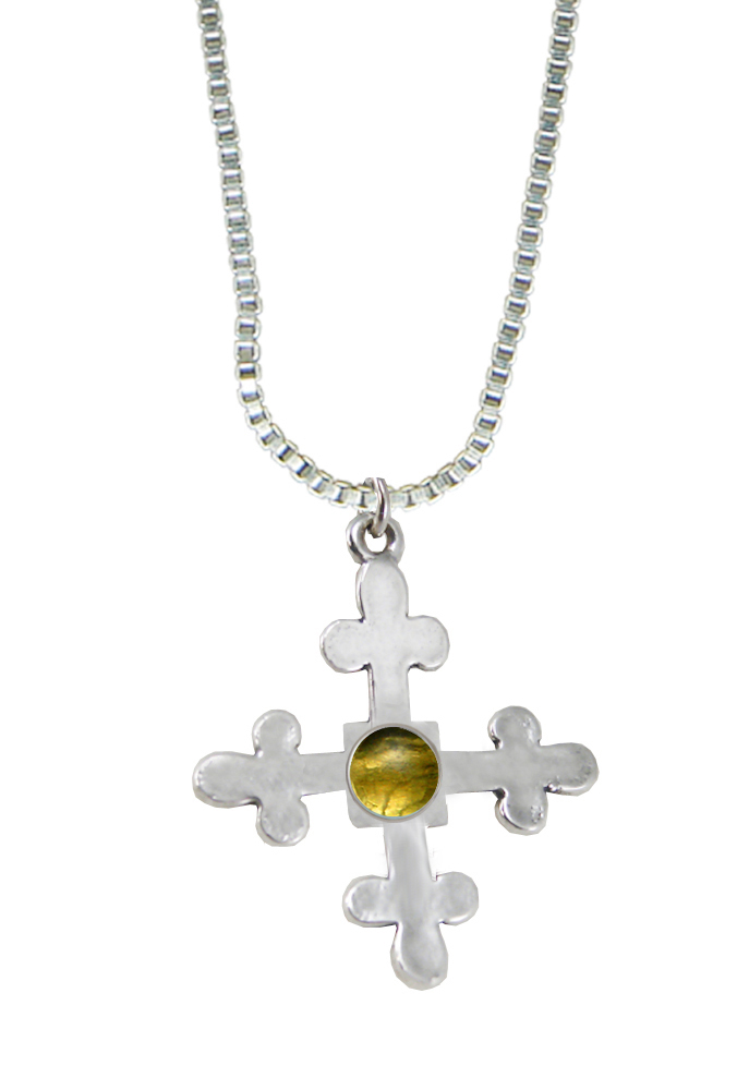 Sterling Silver Budded Cross Pendant With Citrine